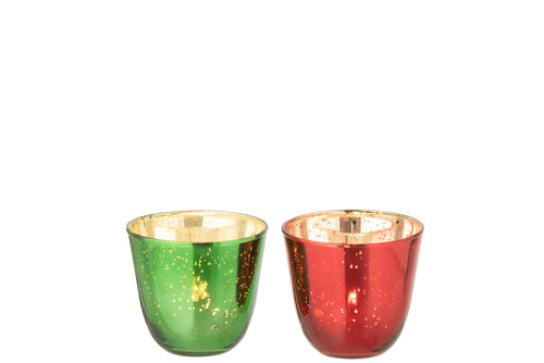 J-Line theelichthouder - glas - rood/groen - 2 stuks