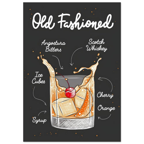 Artfulprints  Old Fashioned cocktail II – Illustratie   poster 50x70 cm - vtwonen shop