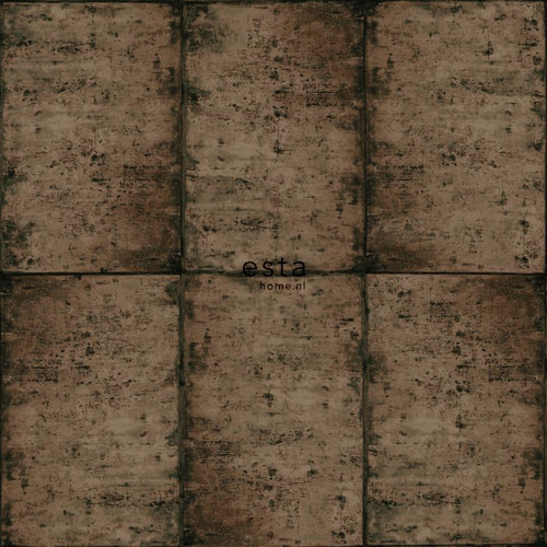 ESTAhome behang zinken platen vergrijsd bruin - 53 cm x 10.05 m - 138881