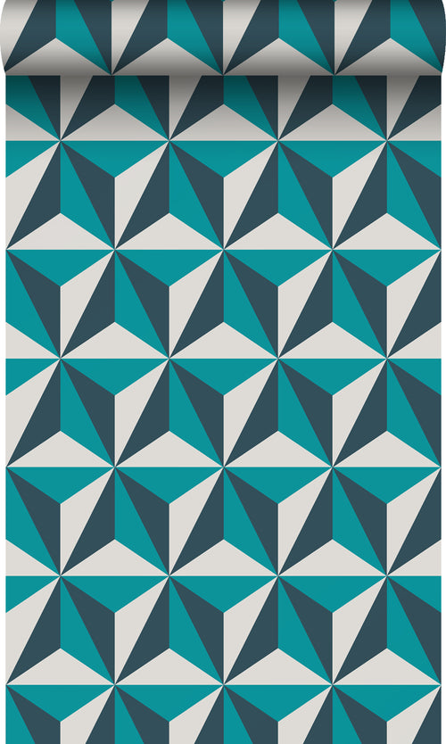 Origin Wallcoverings behang grafisch 3D motief turquoise - 53 cm x 10,05 m - 347449 - vtwonen shop