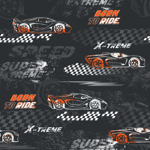 Sanders & Sanders behang race auto's oranje en zwart wit - 50 x 900 cm - 935366