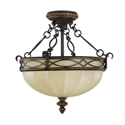 Elstead Drawing Room - 3-lichts semi-inbouw plafondlamp walnoot, E27