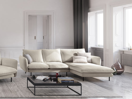 Cosmopolitan Design rechter hoekbank Vienna 5-zits, structurele stof, lichtbeige - 170x255x95cm