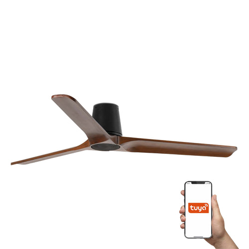 Faro Heywood Tub Grote plafondventilator met 3 bladen, matzwart, walnoot, Tuya Smart System