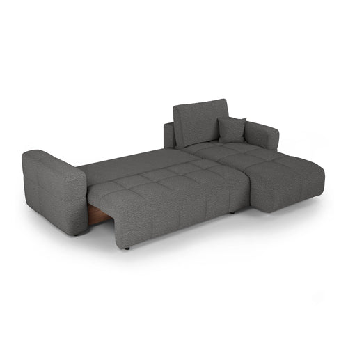 Premium Interiors - Rechthoekige hoekbank met slaapfunctie en opbergruimte VIBE - bouclé-stof grafietgrijs 286cm