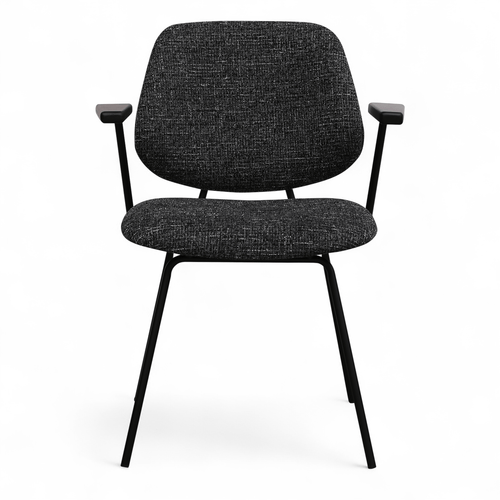 Furnhouse eetkamerstoelen armleuning Sofia - Zwart - Stof (Bouclé) - Set van 6