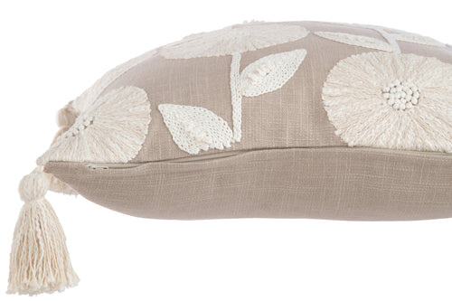 J-Line kussen Bloemen/Bladeren - katoen - taupe/beige