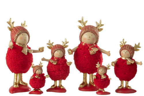 J-Line kerstfiguur Kinderen Gewei - polyresin - rood/goud - large - 2 stuks