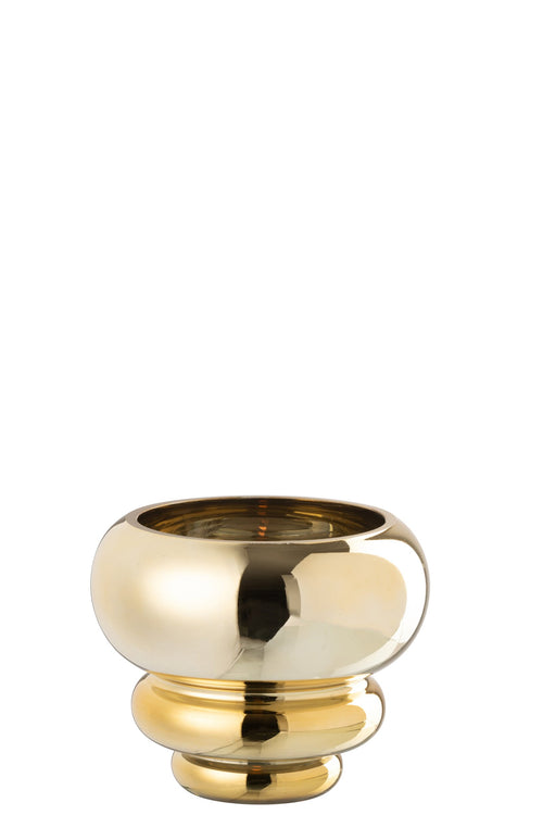 J-Line theelichthouder/vaas Julia - glas - goud - Ø 15.5 cm