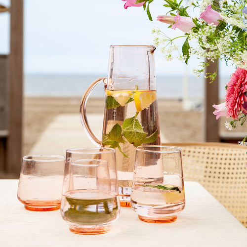 Return to Sender Glas 200 ml roze - set van 2- stapelbaar - handgeblazen