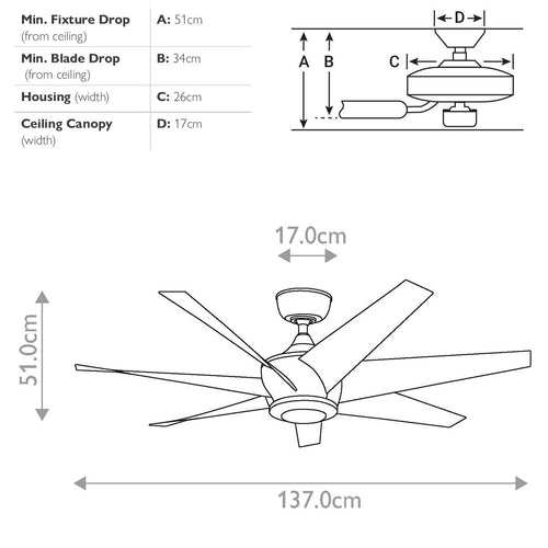 137 cm Deckenventilator mit 7 Flügeln, Antik-Satin-Silber, Fernbedienung