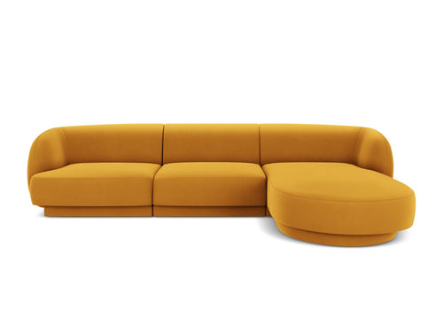 Micadoni rechter hoekbank Miley 4-zits, flueel, geel - 156x255x70cm