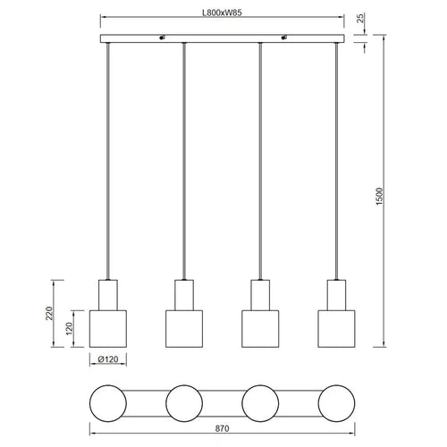 Trio Leuchten hanglamp Agudo - 4 lichts - 80  x 150   cm - zwart