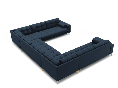 Cosmopolitan Design Panoramische bank Bali 9-zits, structurele stof, blauw - 256x327x75cm