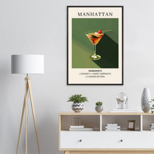 Artfulprints Poster met Lijst Manhattan cocktail - Ingrediënten   - 50x70 cm - Groen
