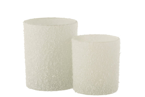 J-Line windlicht Besneeuwd - glas - wit - large