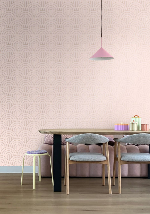 ESTAhome behang art deco bogen zacht roze en roségoud - 53 cm x 10.05 m - 139217