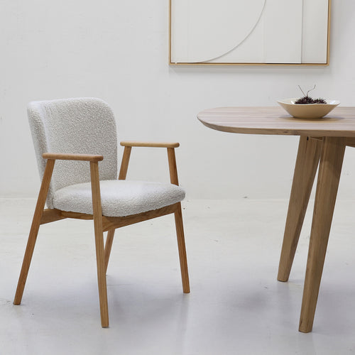 DÉJA Living Eetkamerstoel Lena - Eikenhout/Polyester - Beige - Set van 2