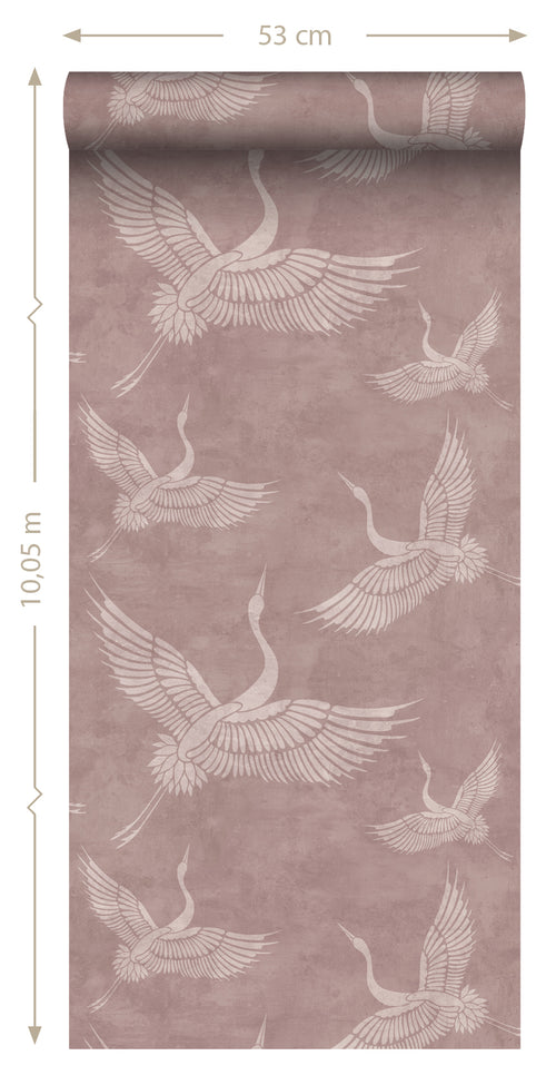 ESTAhome behang kraanvogels oudroze - 50 x 900 cm - 139333