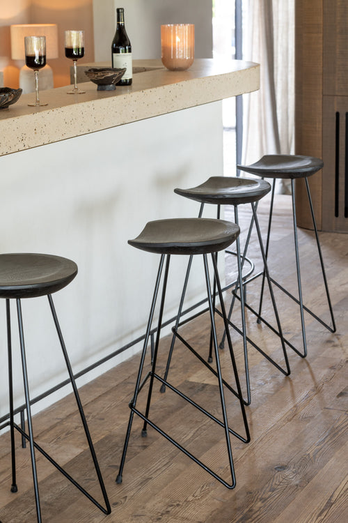 J-Line barkruk - hout/ijzer - zwart