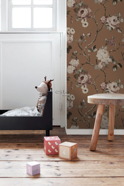 ESTAhome behang vintage bloemen terracotta bruin - 50 x 900 cm - 139408