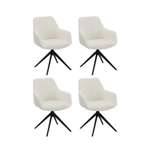 Furnhouse eetkamerstoelen armleuning Helena - Crème wit - Stof (Bouclé) - Set van 4