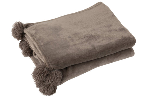 J-Line plaid Pompom - polyester - donkertaupe - 170 x 130 cm
