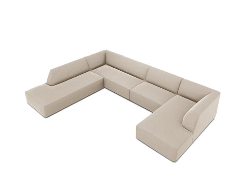 Micadoni Panoramische hoekbank links Ruby 7-zits, flueel, beige - 273x366x69cm