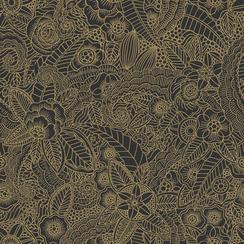 ESTAhome behang bloemtekeningen zwart en goud - 53 cm x 10.05 m - 139563
