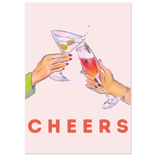 Artfulprints Poster met Lijst Cheers with cocktails   - A4 21x29.7 cm - Roze