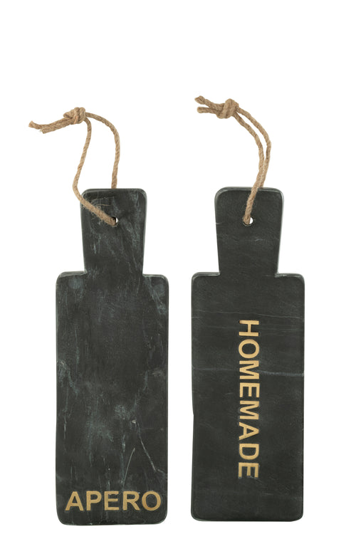 J-Line kaasplank Rechthoek - steen - zwart/goud - small - 2 stuks