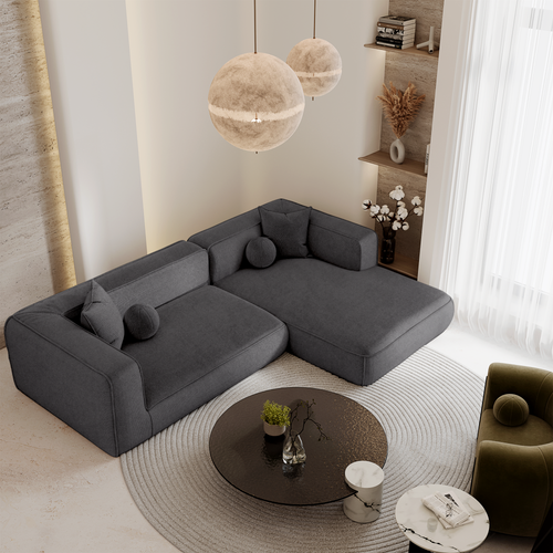 Premium Interiors - Rechthoekige hoekbank SOFIA - kruisweefsel grijs 282cm