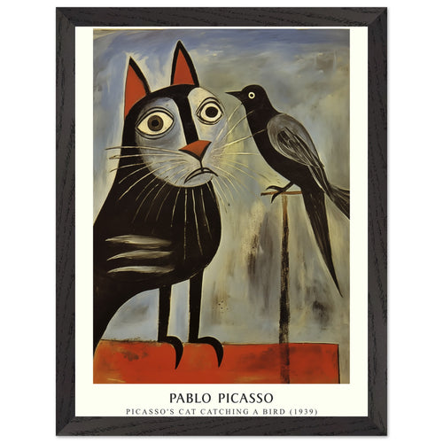 Artfulprints Poster met Lijst Pablo Picasso - Picasso's cat catching a bird   - 30x40 cm - Grijs