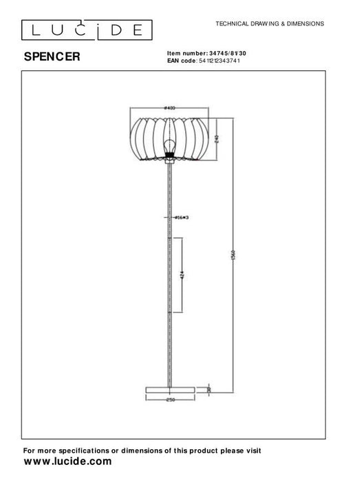 Lucide vloerlamp SPENCER - 1xE27 - Zwart - vtwonen shop