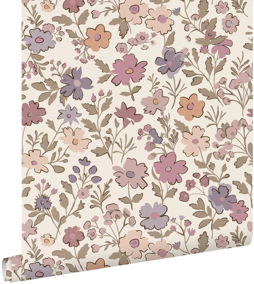 ESTAhome behang bloemetjes paars, roze en wit - 53 cm x 10.05 m - 131323 - vtwonen shop