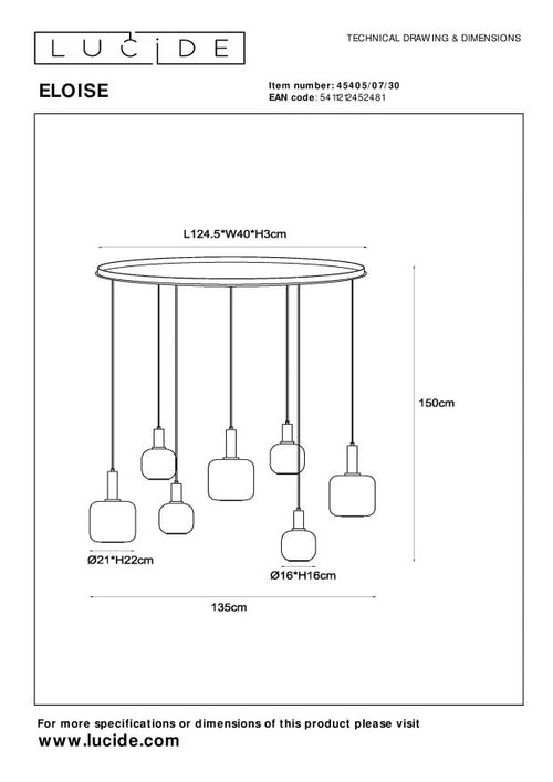Lucide hanglamp ELOISE - 7xE27 - Zwart