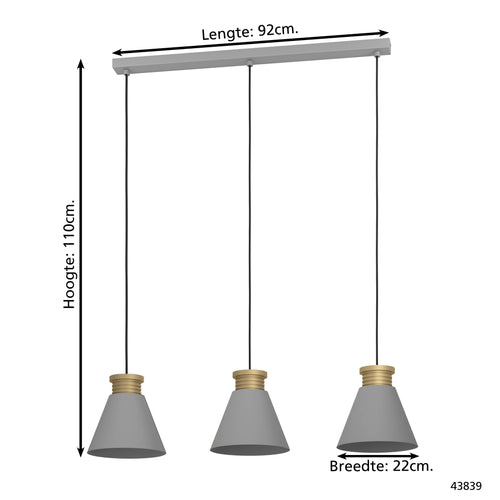 EGLO hanglamp Twicken - e27 - 92 cm - grijs/goud -staal - vtwonen shop