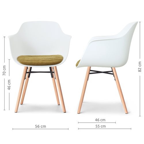 Nolon Nena-Liz eetkamerstoel wit met mosgroen zitkussen - houten onderstel