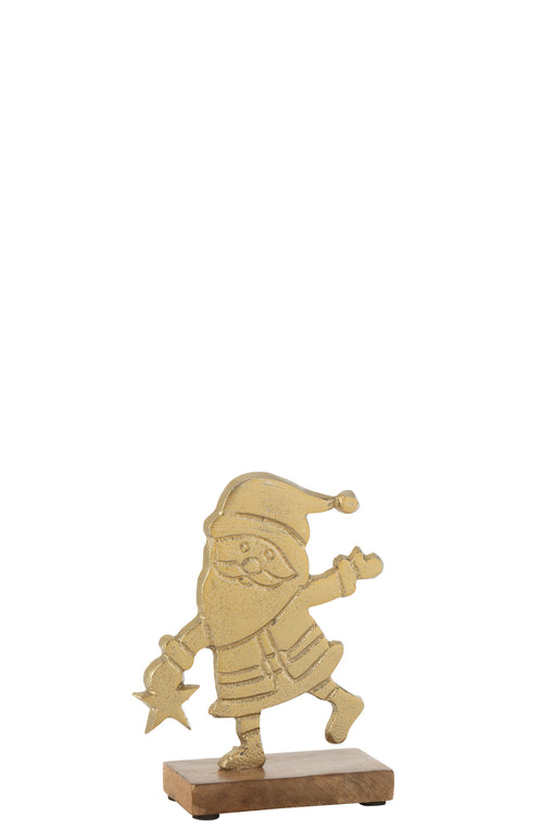 J-Line figuur Kerstman - aluminium/hout - goud - small - vtwonen shop