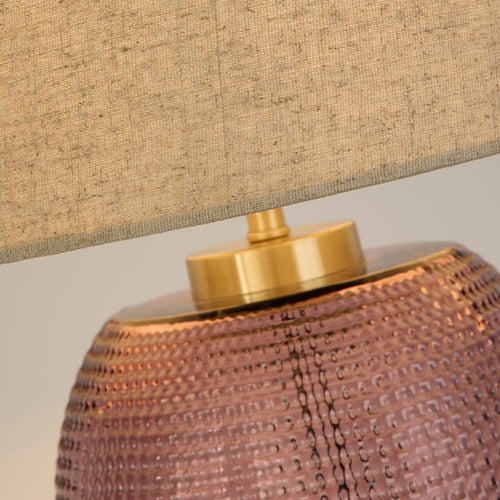 Searchlight Amethyst 1-lichts tafellamp, roze glas met natuurlijke linnen kap