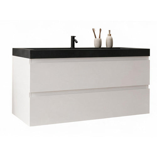 LOMAZOO badkamermeubel Monaco - zwevend met zwarte wastafel - glanzend wit - 100 cm