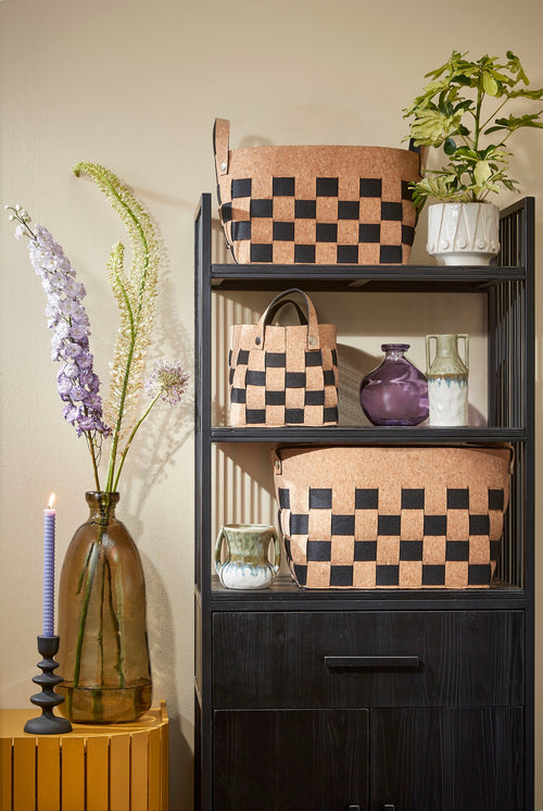 Mica Decorations Opbergmand - Set van 3 - L40 x B30 x H30 cm - Kurk/Vilt - Zwart - vtwonen shop