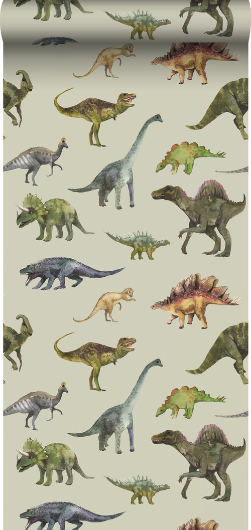 Sanders & Sanders behang dinosaurussen vergrijsd groen - 50 x 900 cm - 935367
