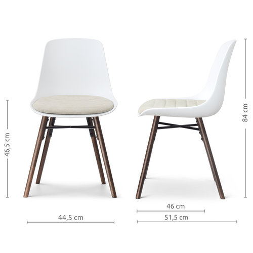 Nolon Nena-Liv eetkamerstoel wit met naturelbeige zitkussen - walnoot houten onderstel