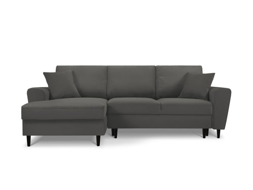 Cosmopolitan Design Uitklapbare hoekbank links met opbergdoos Kyoto 4-zits, ribfluwelen, grijs - 145x241x88cm