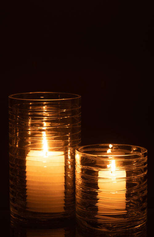 J-Line windlicht Strepen - glas - transparant - large - vtwonen shop