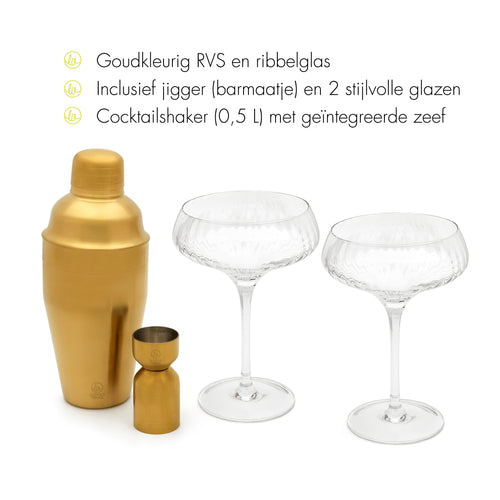 Leopold Vienna - Martini cocktailset Arinto - Shaker 0,5 liter - Met 2 glazen en een jigger - vtwonen shop