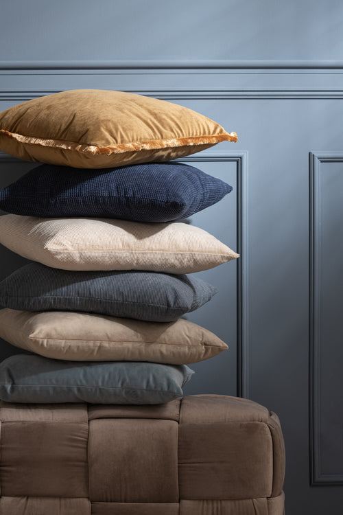 J-Line kussen Rib Vierkant - fluweel - blauw