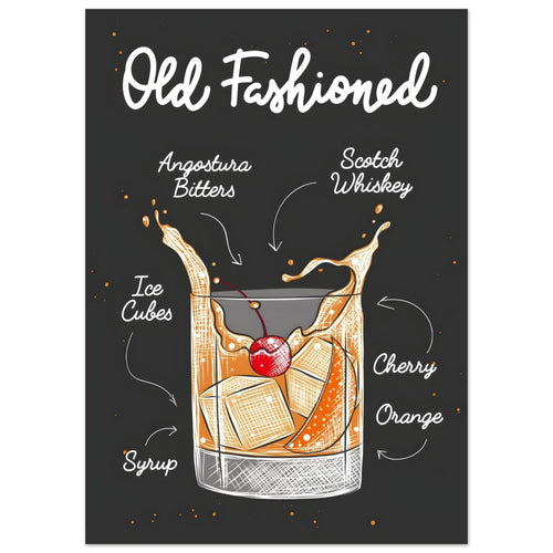Artfulprints  Old Fashioned cocktail II – Illustratie   poster 50x70 cm - vtwonen shop