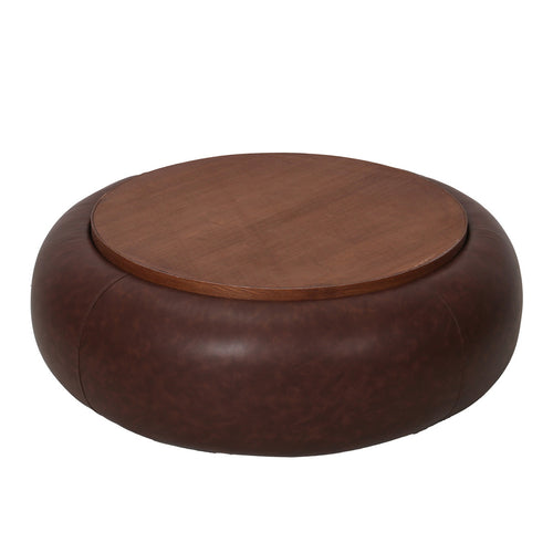 DÉJA Living Salontafel Draby - Donkerbruin/Walnoot - PU Leer - Ø102x34cm